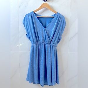 Lush Blue Summer Dress, Lined, Cute Mini, V-Neck, Size M